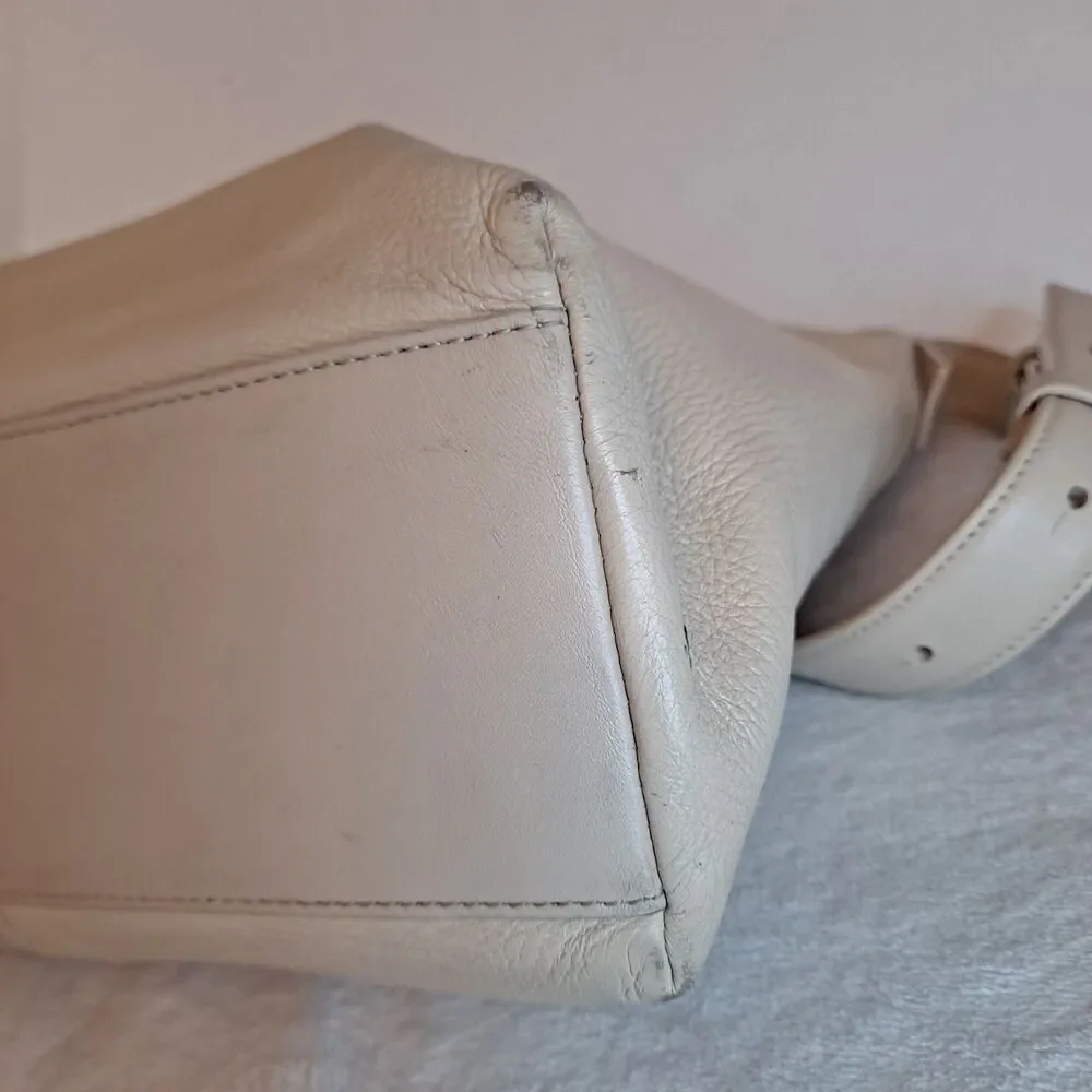 Vince Python Embossed Leather Hobo Bag Light Beige Cream